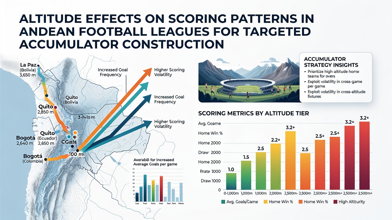 Data charts and match footage highlighting goal distribution differences in high versus low altitude Andean football games