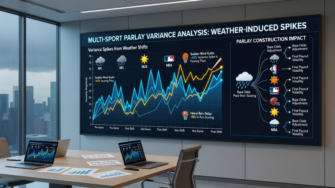 Graphs displaying variance spikes in multi-sport parlays correlated with weather events across June 2026