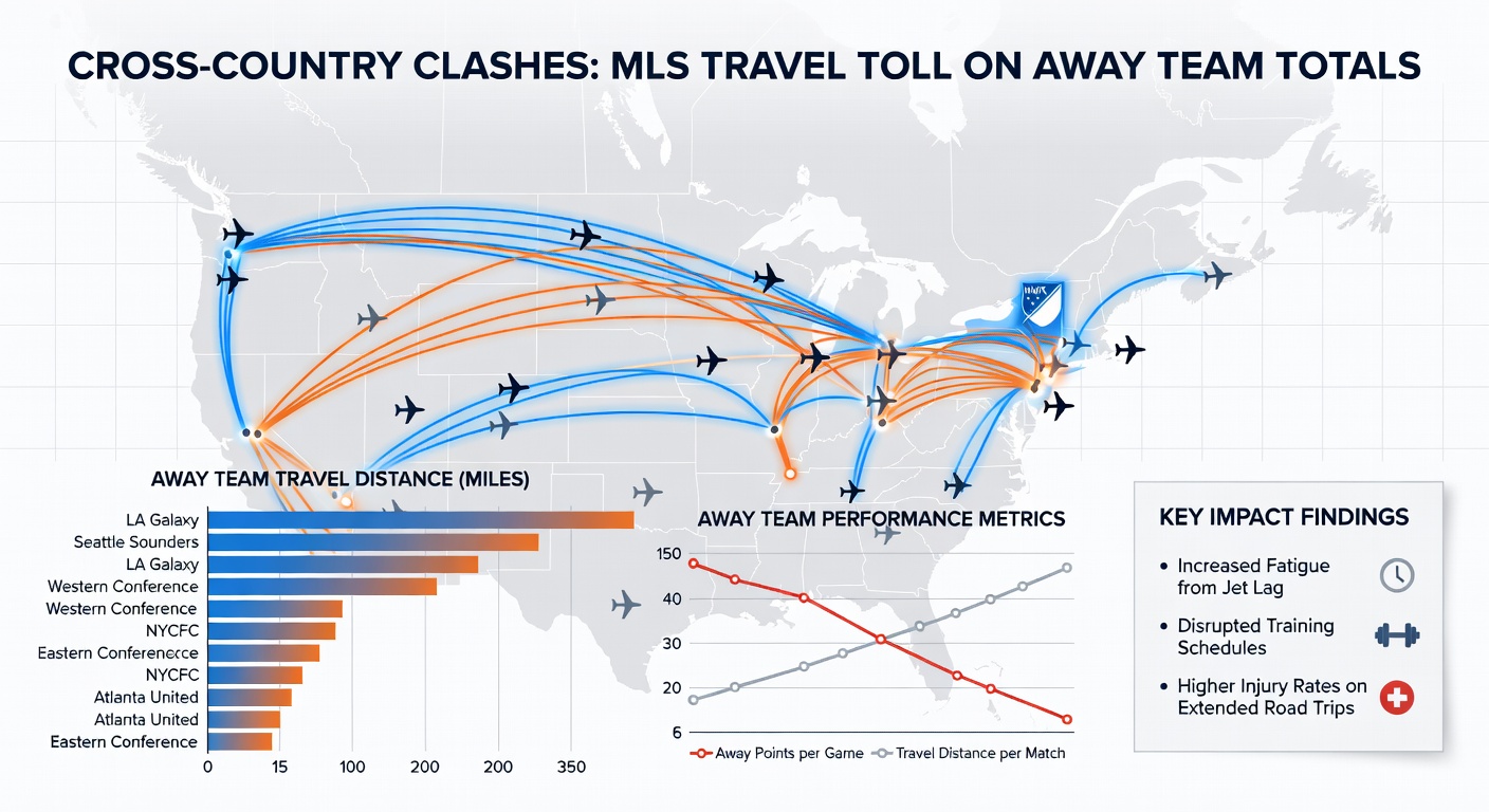 Graph showing MLS away team goals vs. travel distance, with a clear downward trend on long hauls