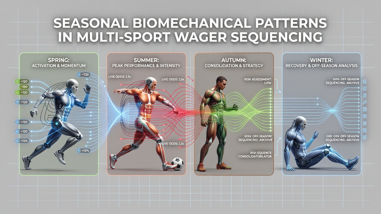 Data visualization showing seasonal biomechanical metrics overlaid on multi-sport betting sequences