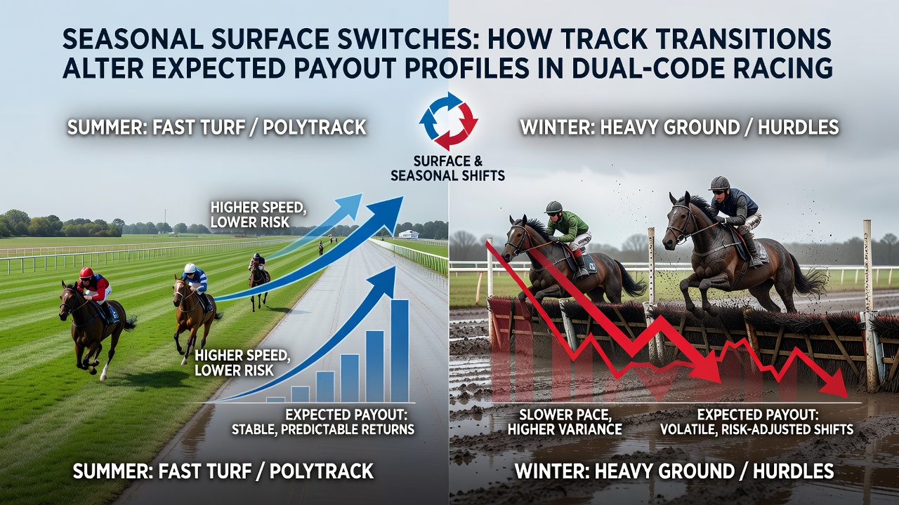 Racing analysts reviewing track surface data and payout trends at a dual-code venue
