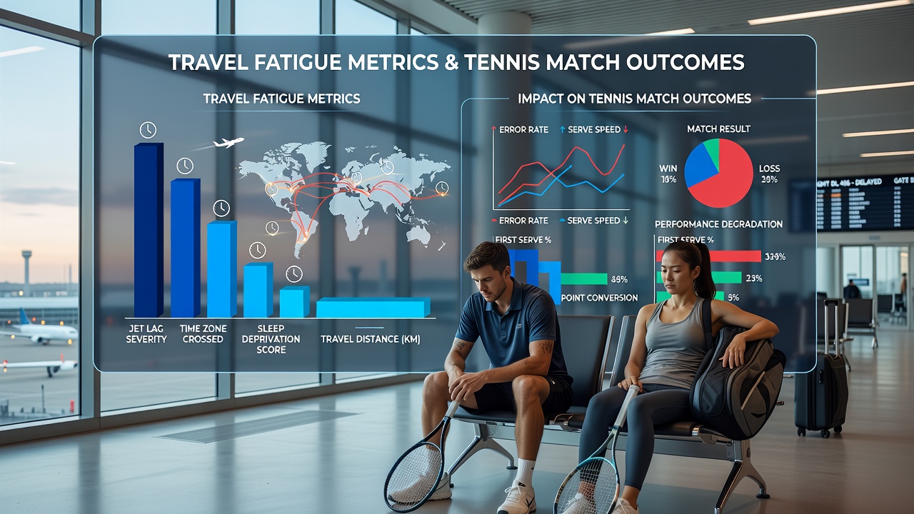 Tennis court with jet lag recovery equipment and player monitoring devices
